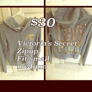 Grey with gold sequin Victorias Secret zipup hoody